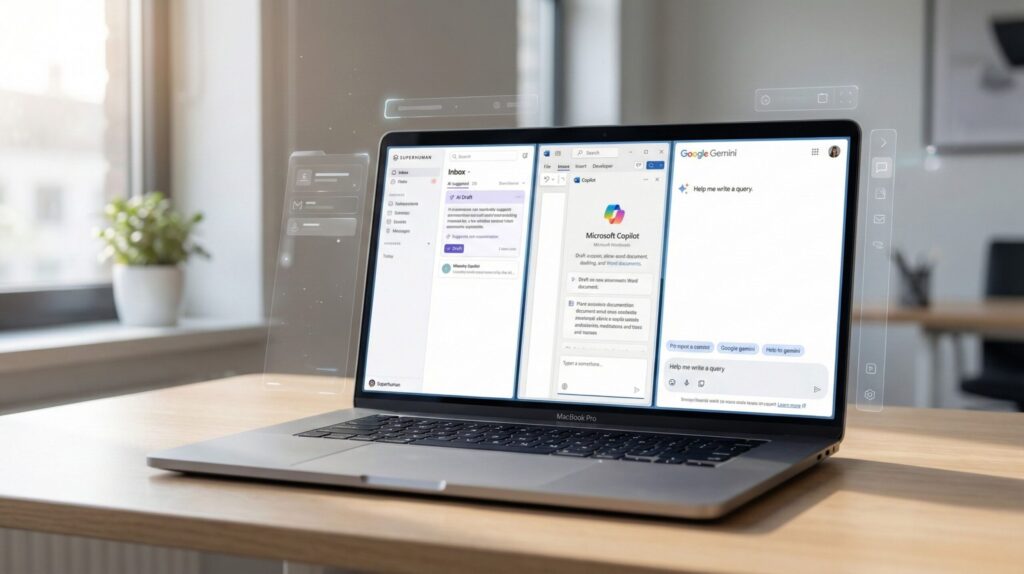 Visual breakdown of Superhuman vs Copilot vs Gemini key differences in workflow automation