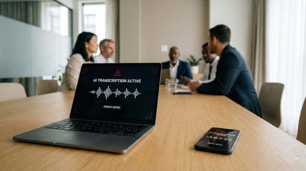 AI note-takers at work showing meeting transcription and privacy concerns