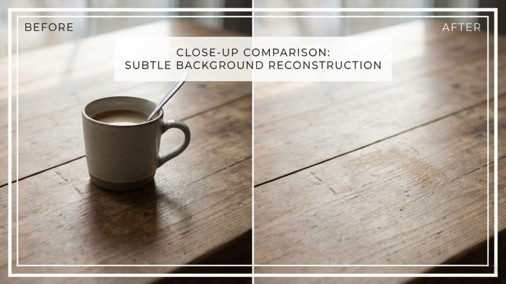 Example of AI object removal reconstructing background details