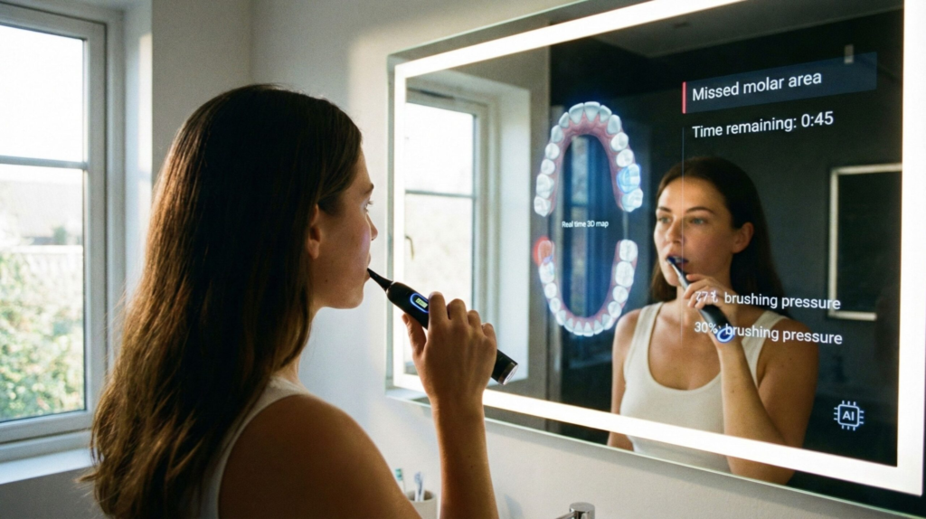 AI toothbrush showcased at CES 2026 with smart sensors and AI feedback
