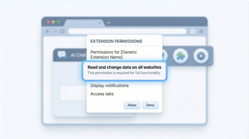 Browser extension permissions that allow access to AI chats