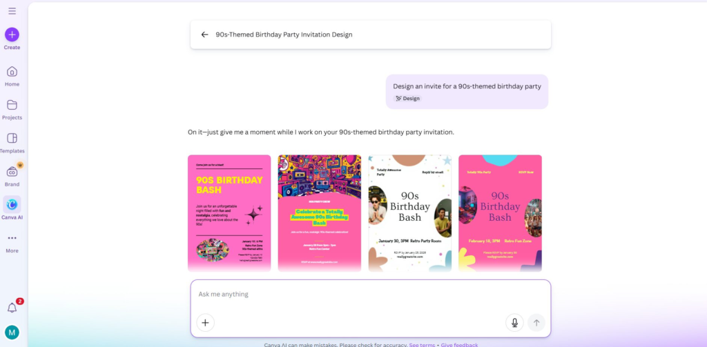 Canva AI Magic Design interface showing automatic layout suggestions