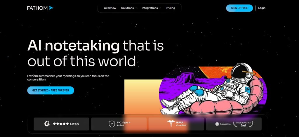 Fathom AI dashboard with automatic meeting summaries and AI meeting notes