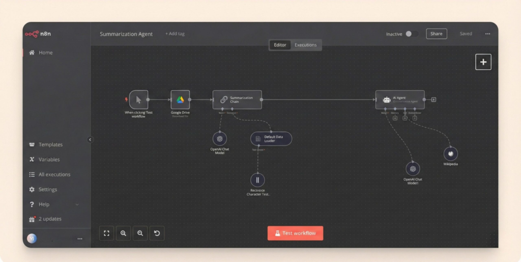 n8n node-based workflow editor for advanced automation control