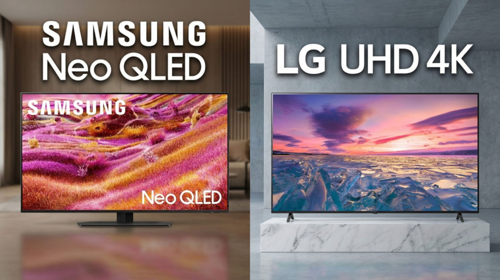 AI TV comparison between large Samsung and LG smart televisions