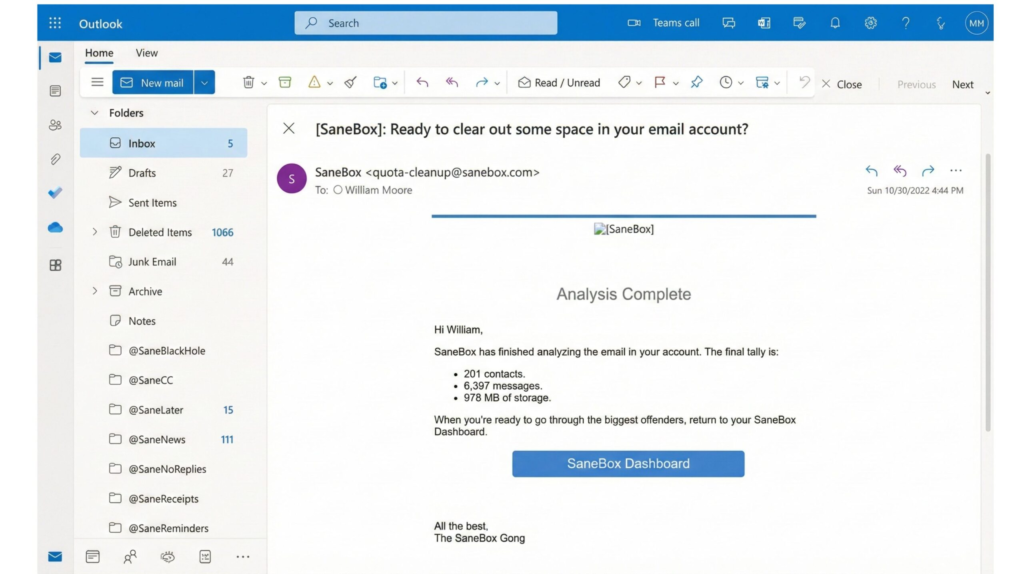 SaneBox AI email filtering for inbox overload