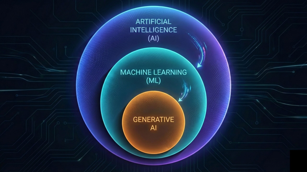 diagram showing artificial intelligence, machine learning, and generative ai relationship