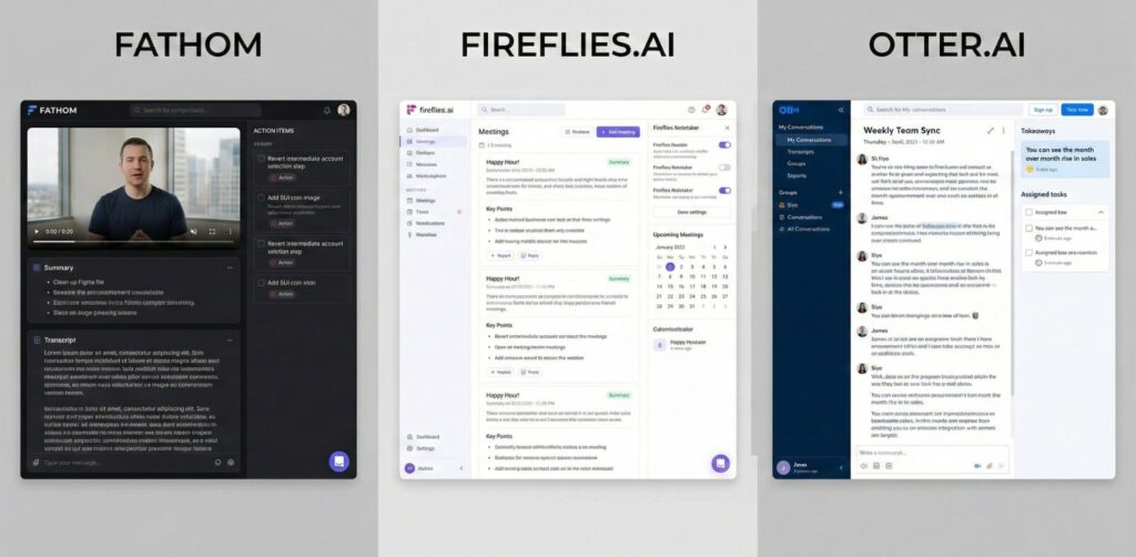Comparison of different AI meeting note tools interfaces