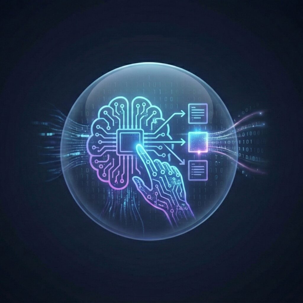 Abstract icon showing how algorithms influence recommendations, feeds, and everyday decisions.