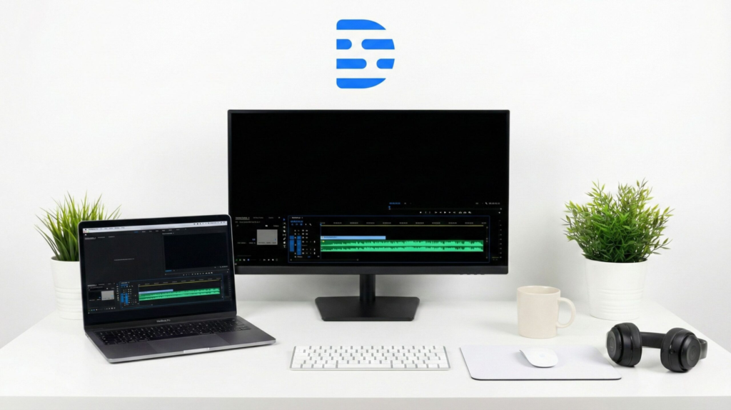 Descript AI Review interface showing video editing and transcription tools