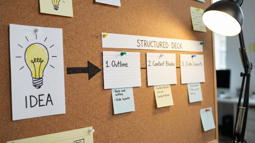 Step-by-step Gamma storytelling workflow from idea to clear presentation