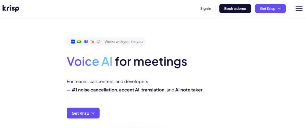 Krisp noise cancellation interface