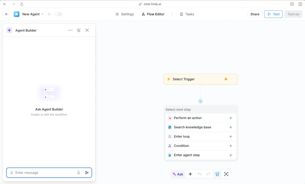 Workflow example of a Lindy AI assistant for email replies and meeting booking