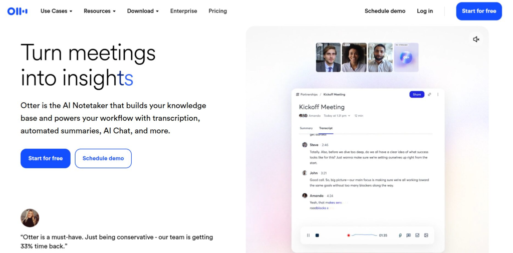 Otter AI transcript dashboard
