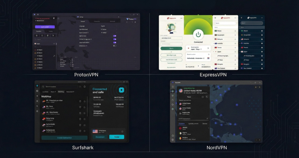 VPN dashboard interface showing security protection status
