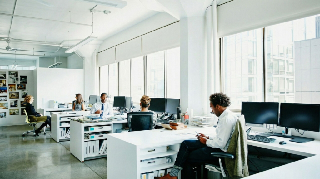 Office worker reflecting on whether artificial intelligence will take away jobs